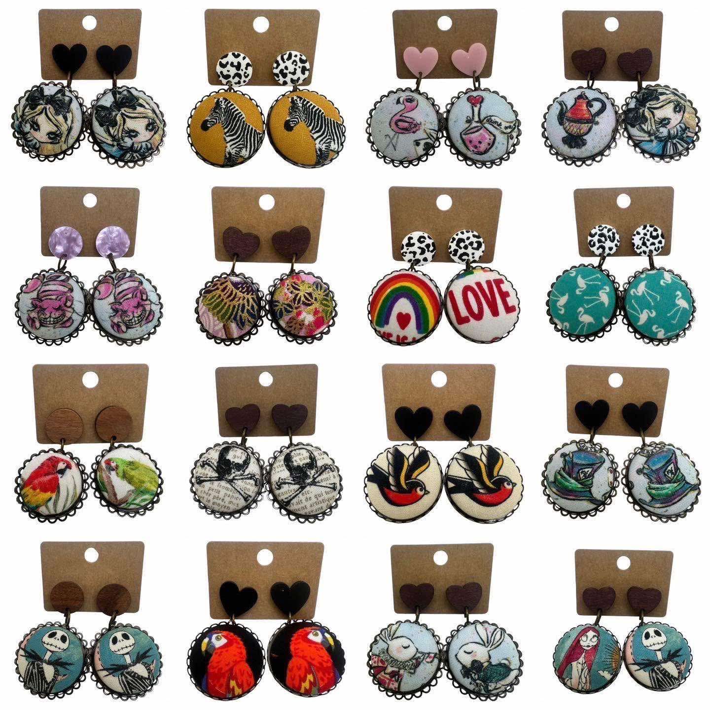 Fabric Button Earrings