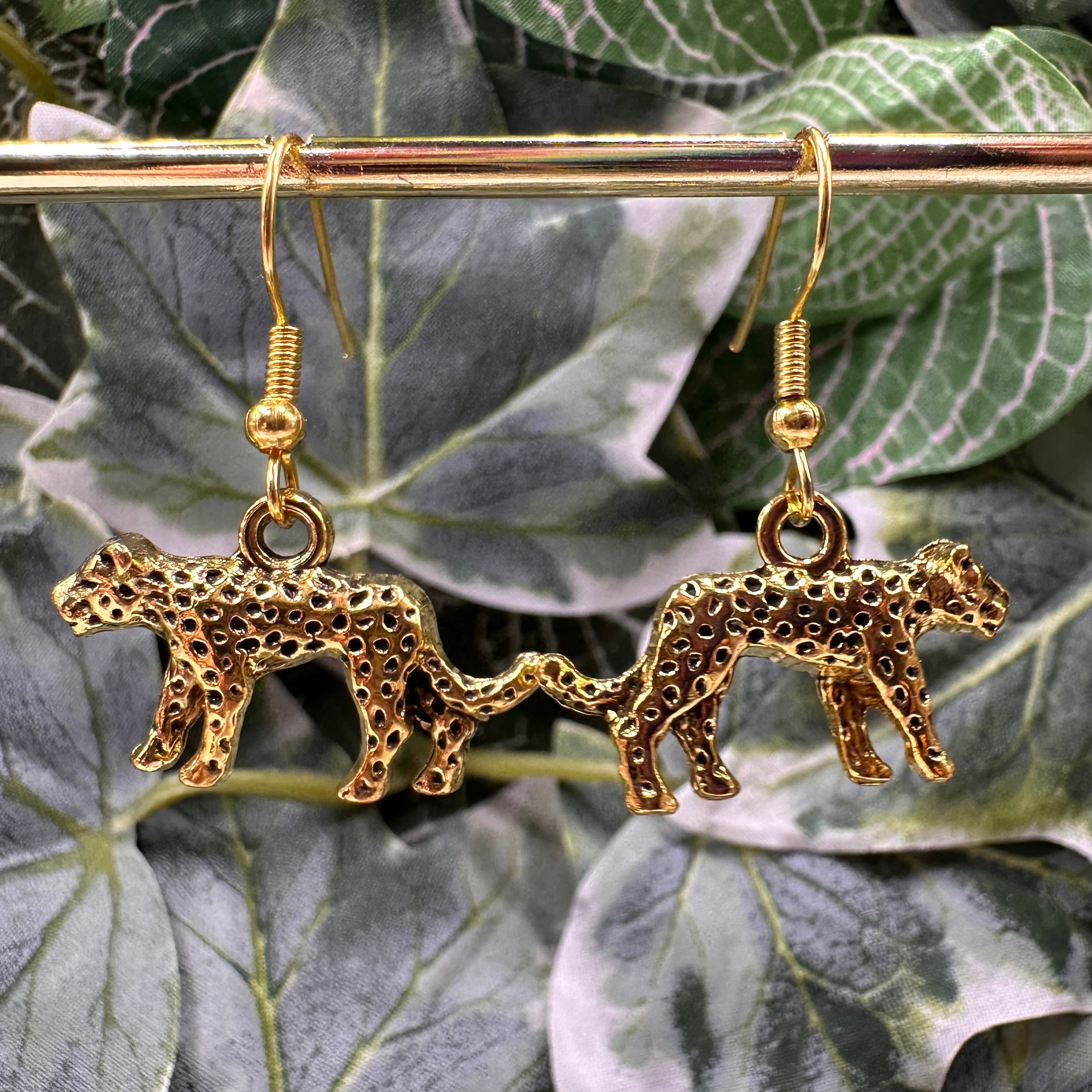 Gold Leopard Charm Earrings