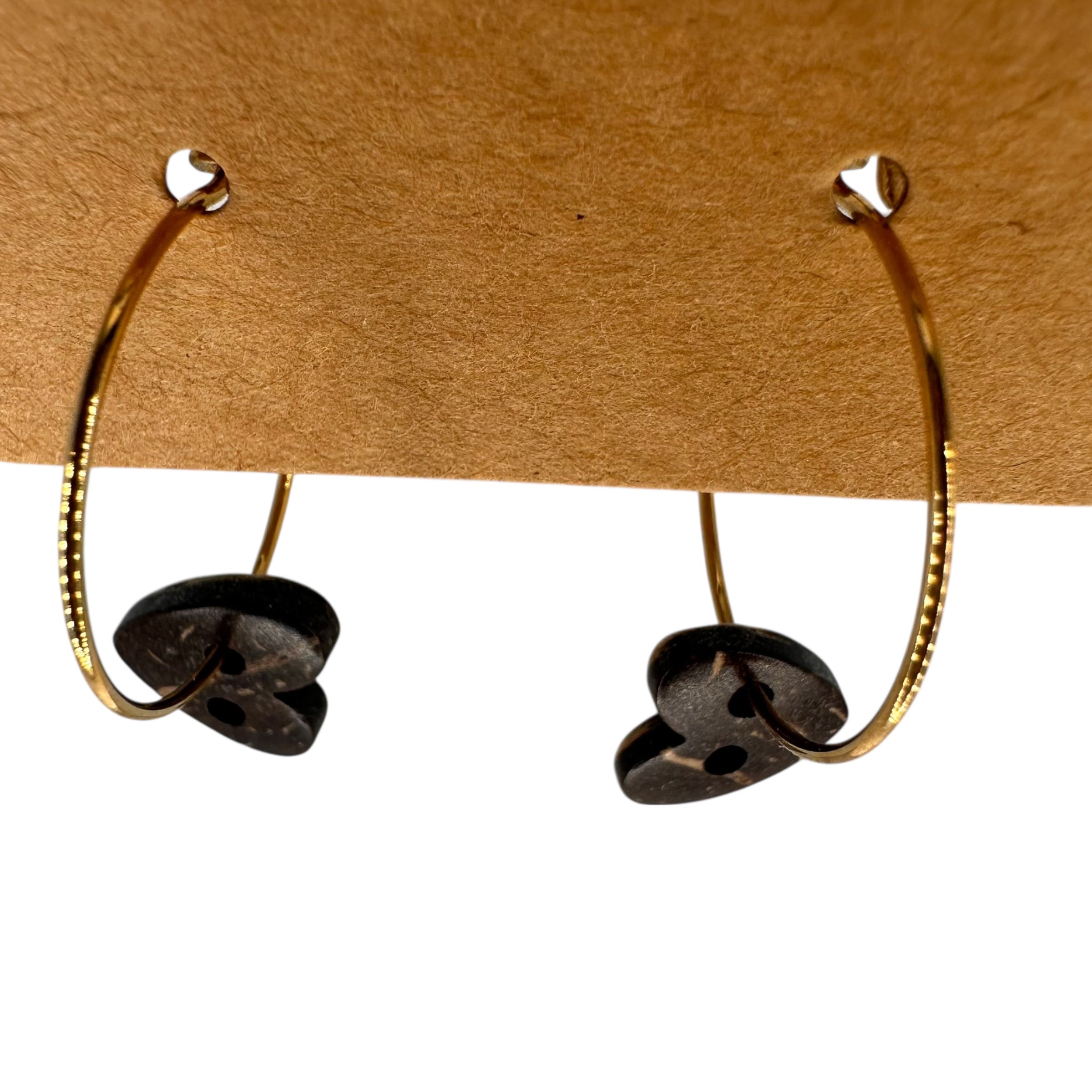 Mini Wooden Heart Button Charm Earrings