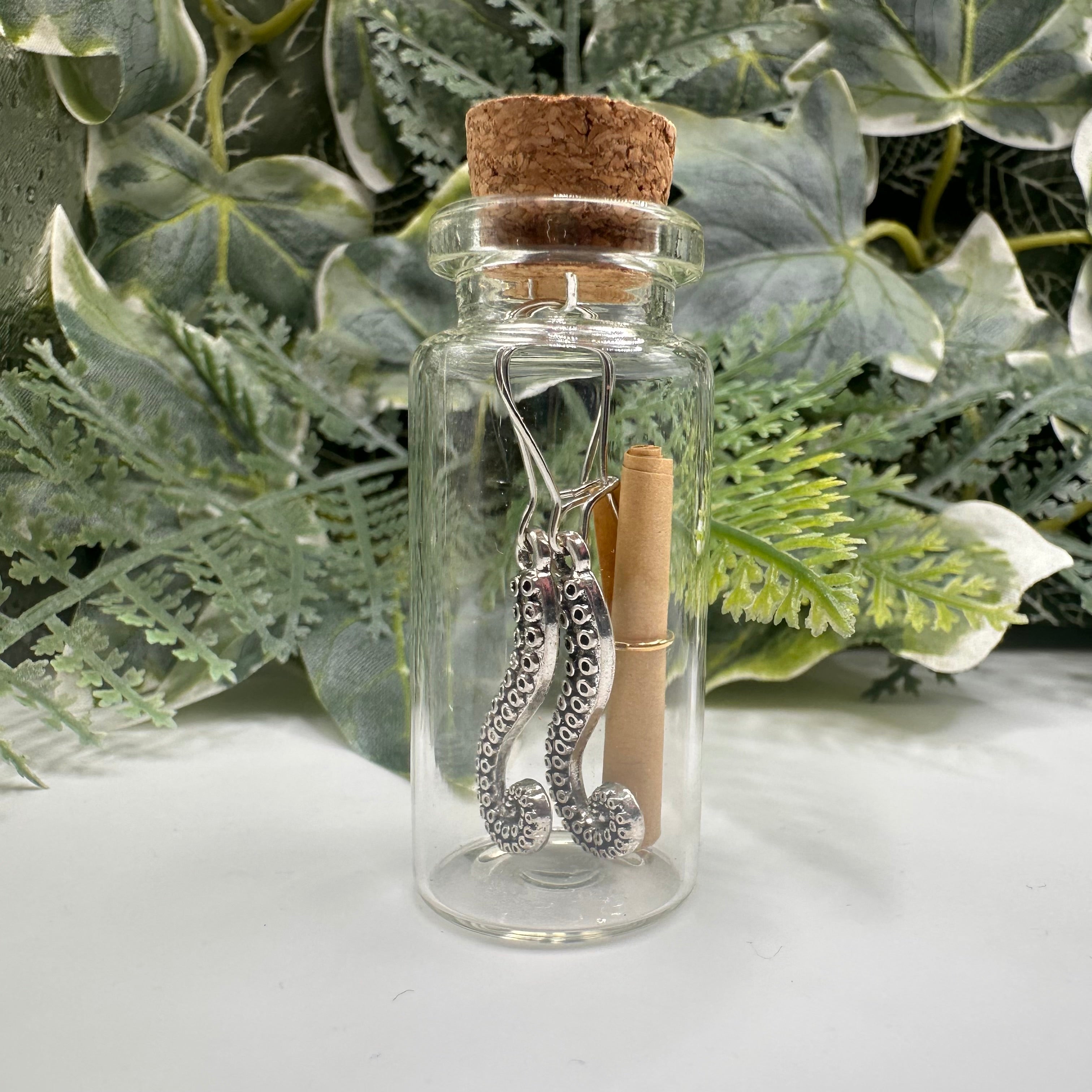 Kraken tentacle bottled charm earrings, gift boxed — Rebel Aura handmade jewellery