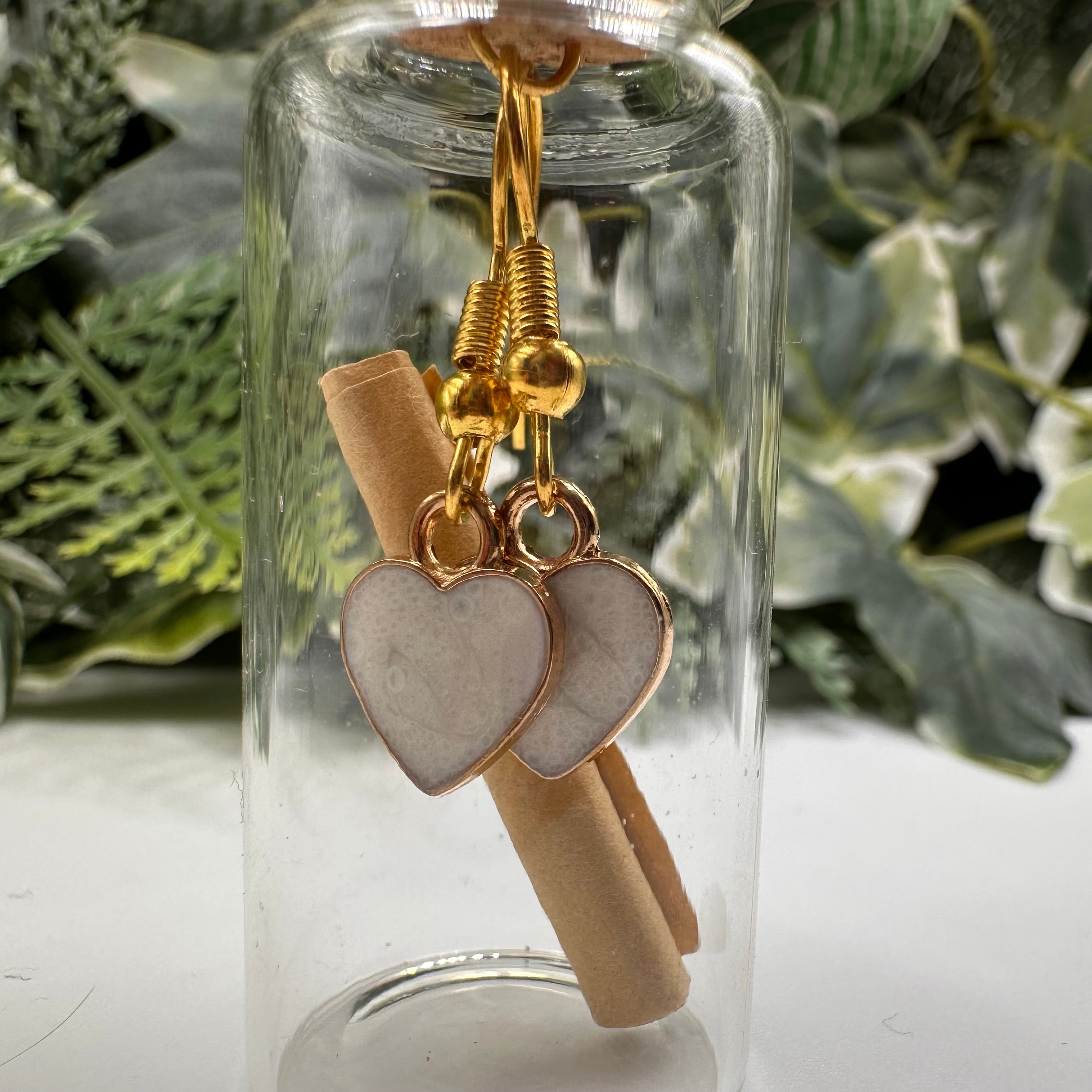 White Heart Bottled Charm Earrings - Gift Boxed