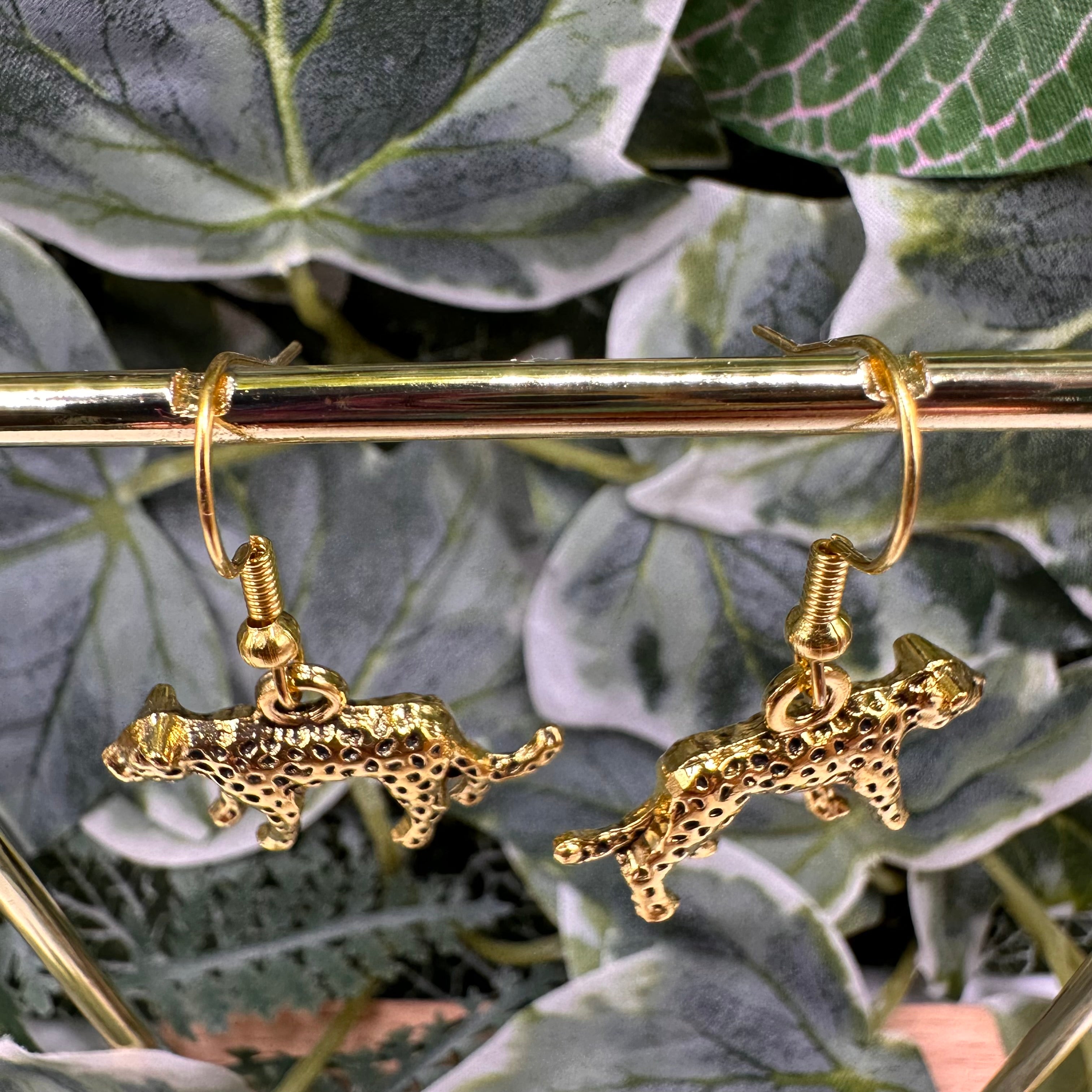 Gold Leopard Charm Earrings