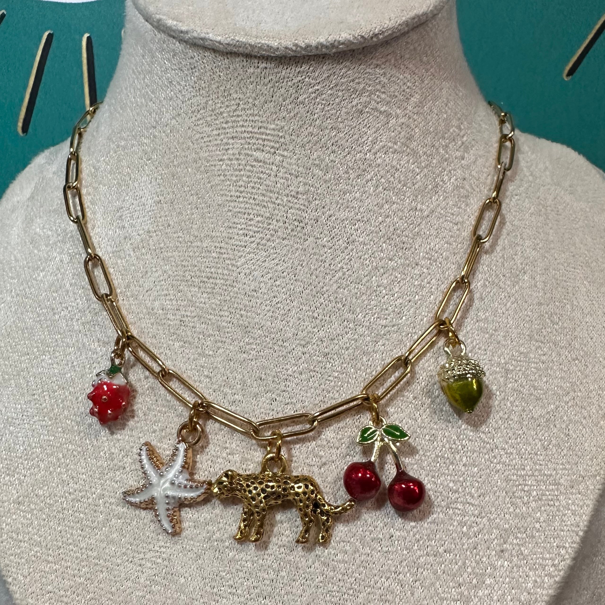 Cherry Leopard Parade - Multi-Charm Necklace