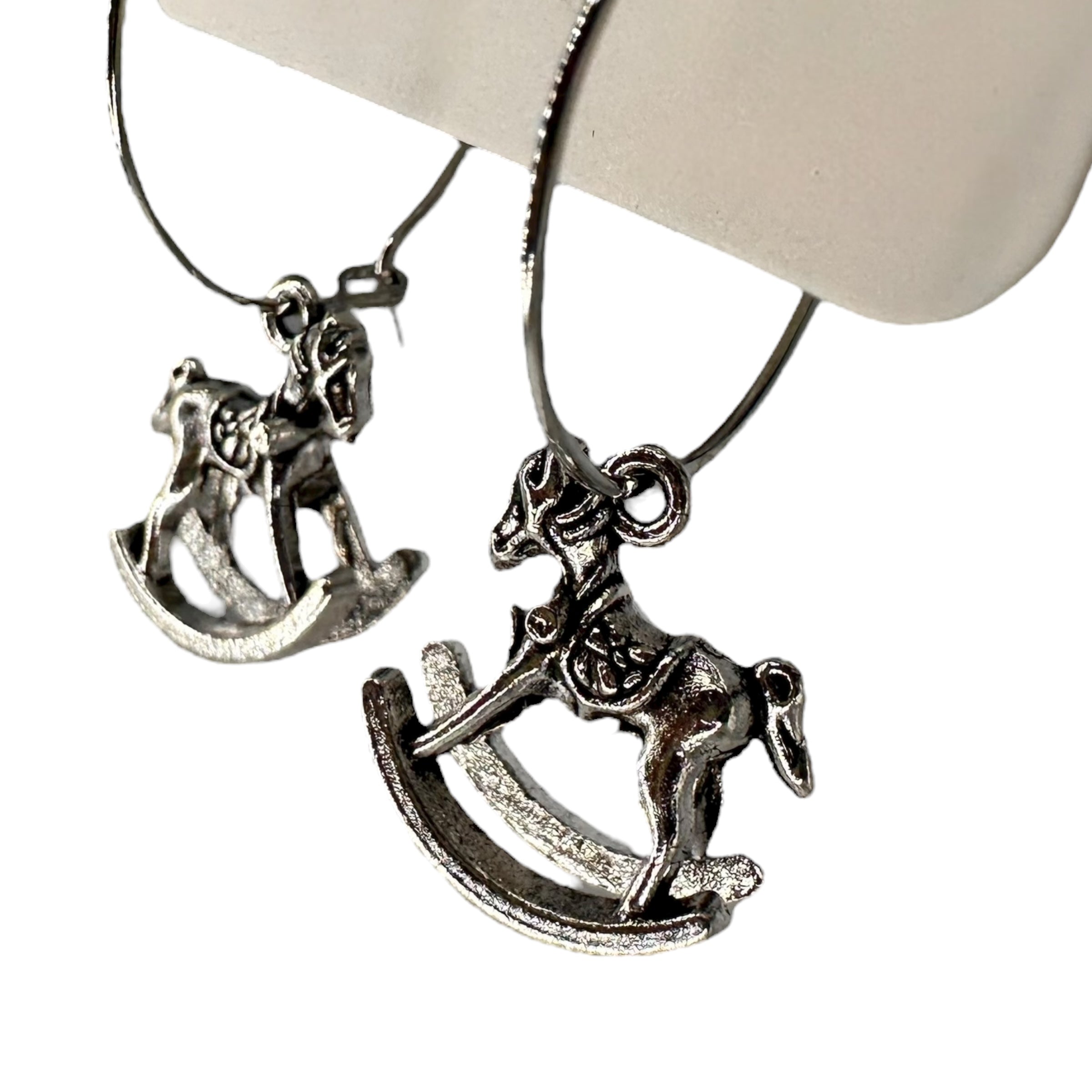 Silver rocking horse charm earrings — Rebel Aura handmade jewellery