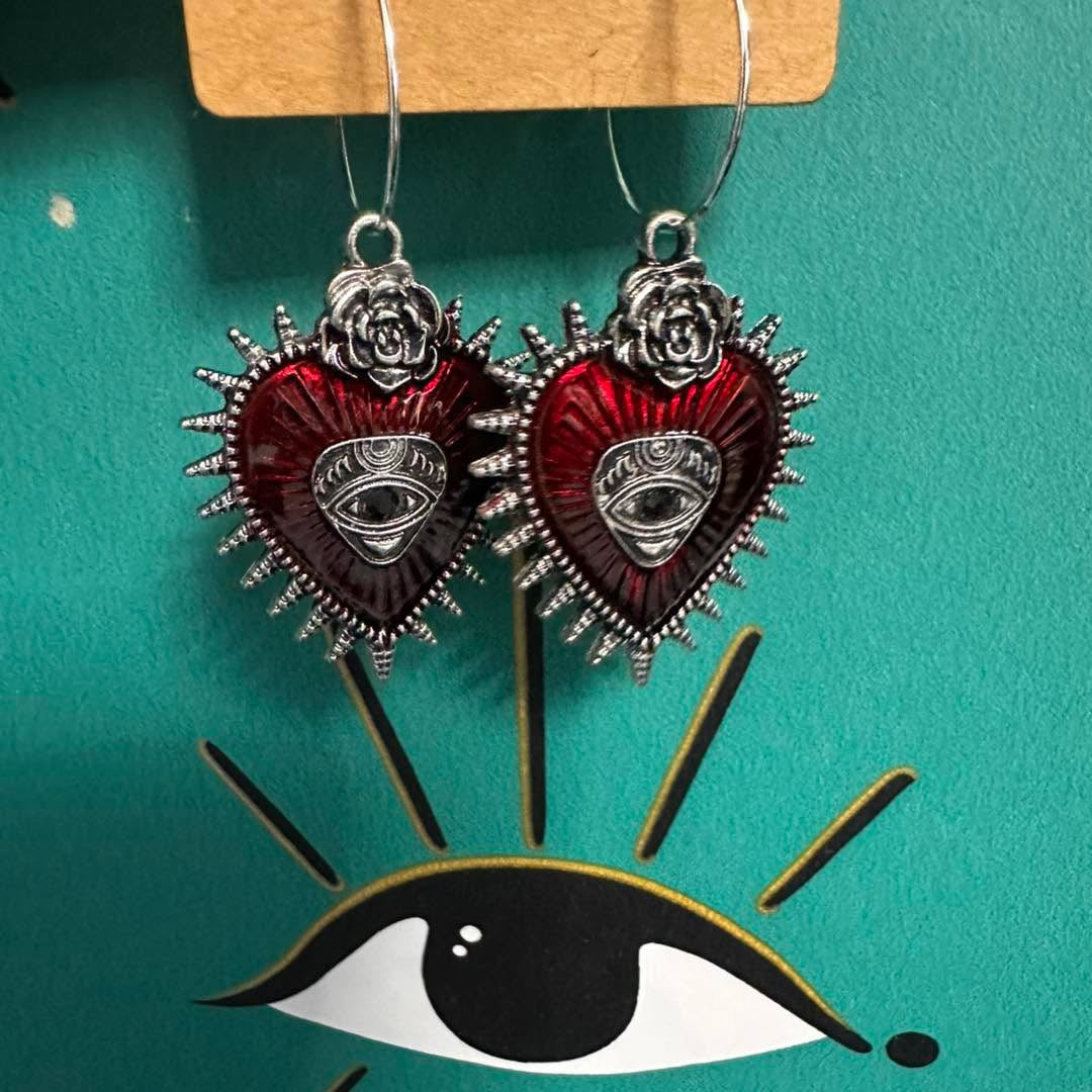Rock Heart & Eye Charm Earrings