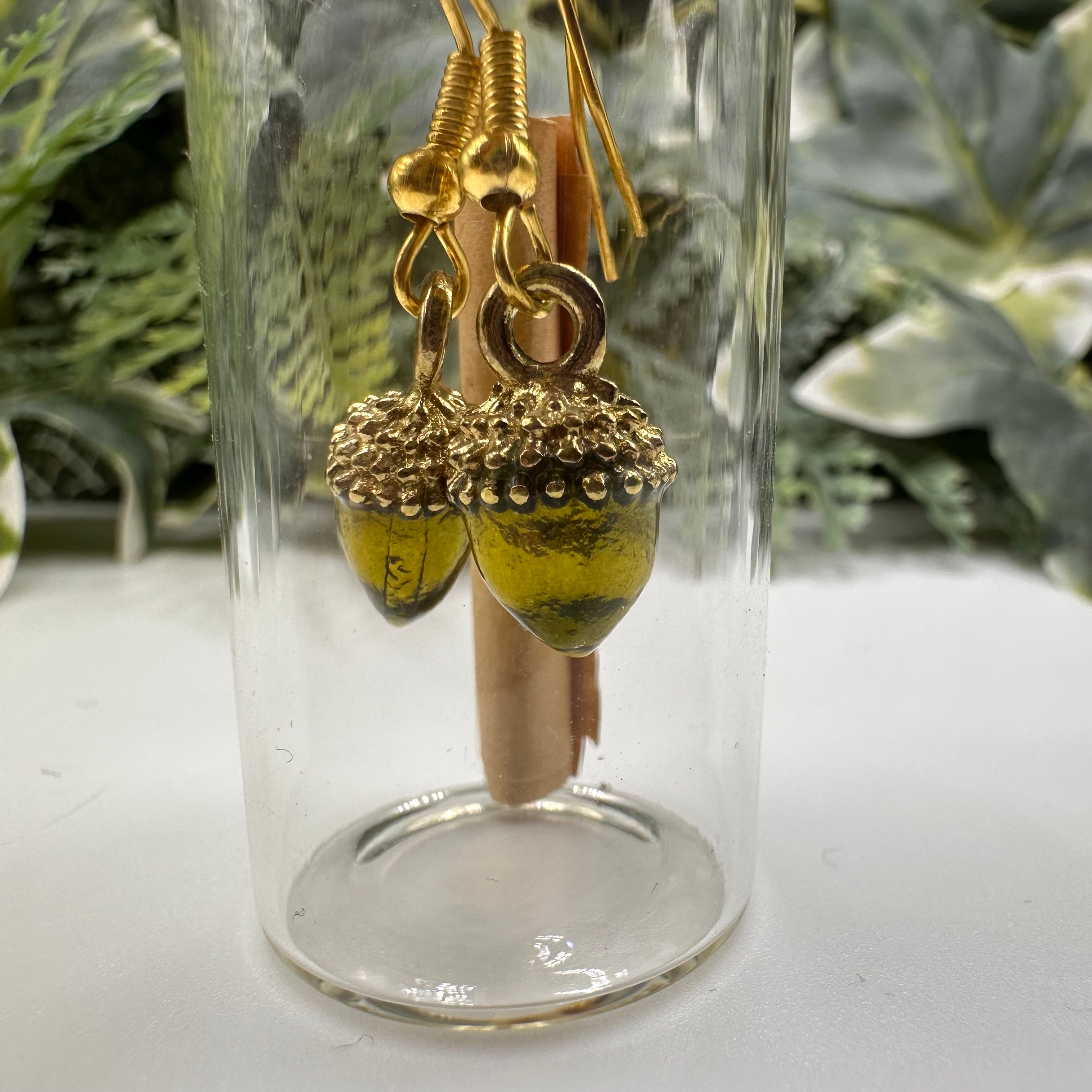 Green Acorn Bottled Charm Earrings - Gift Boxed