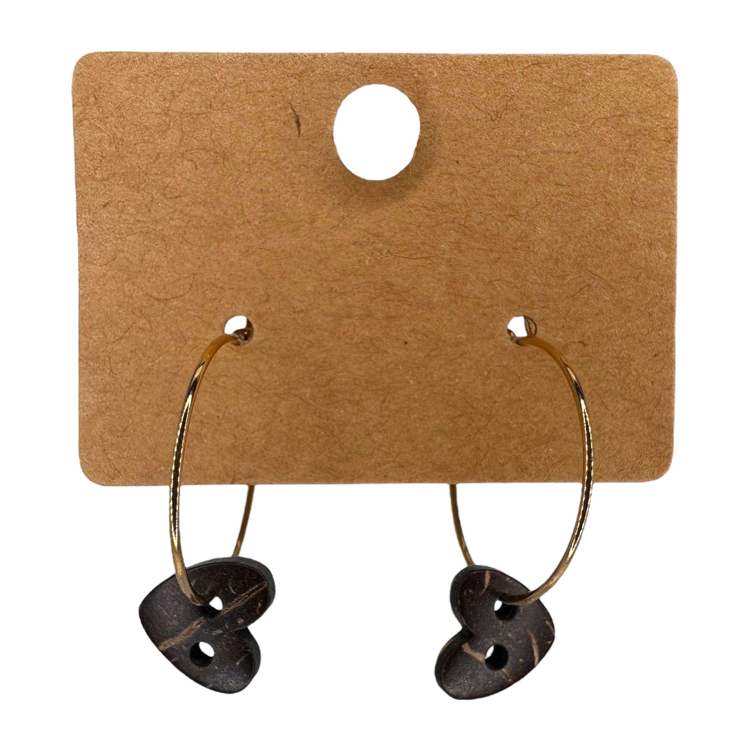 Mini Wooden Heart Button Charm Earrings