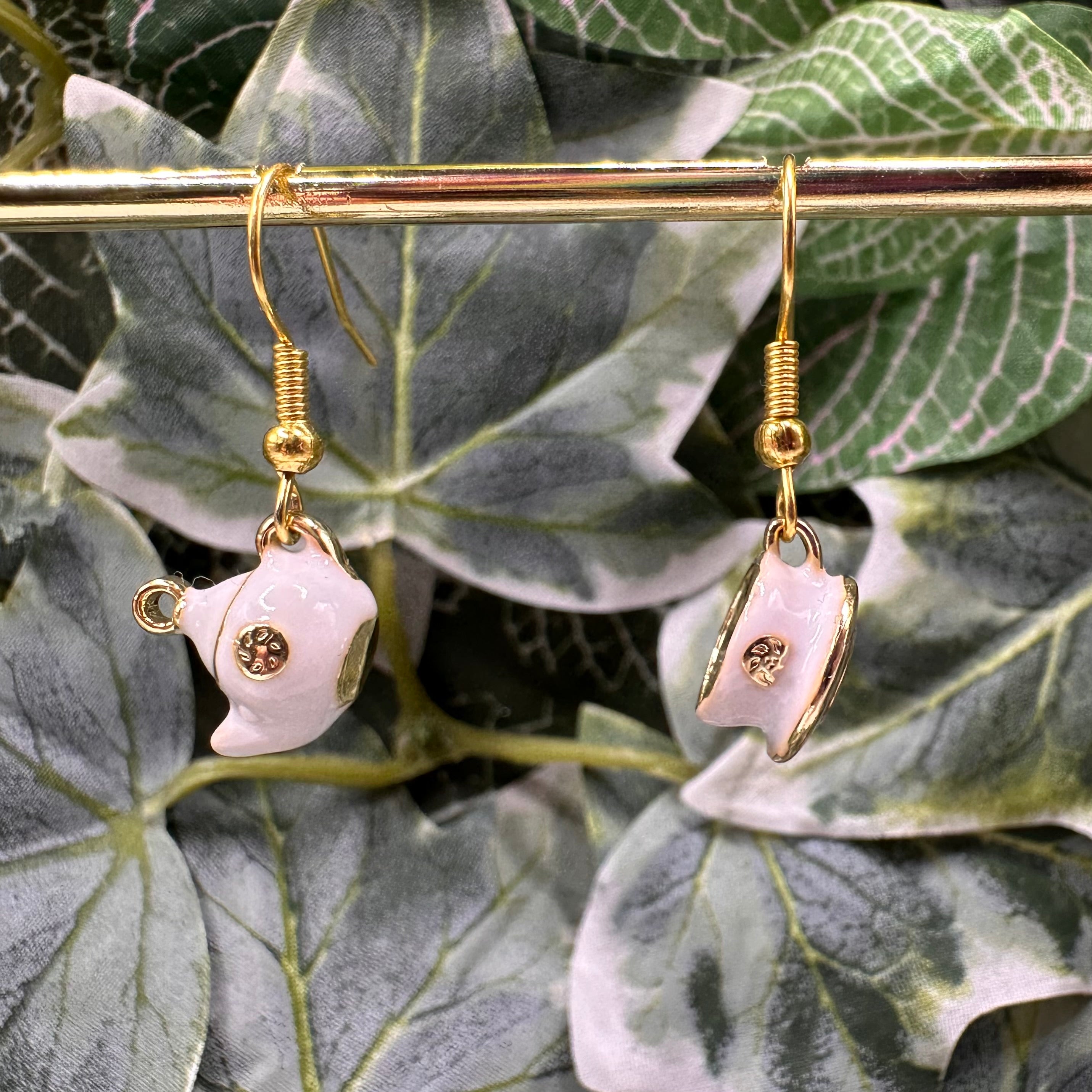 White Teapot & Teacup Charm Earrings