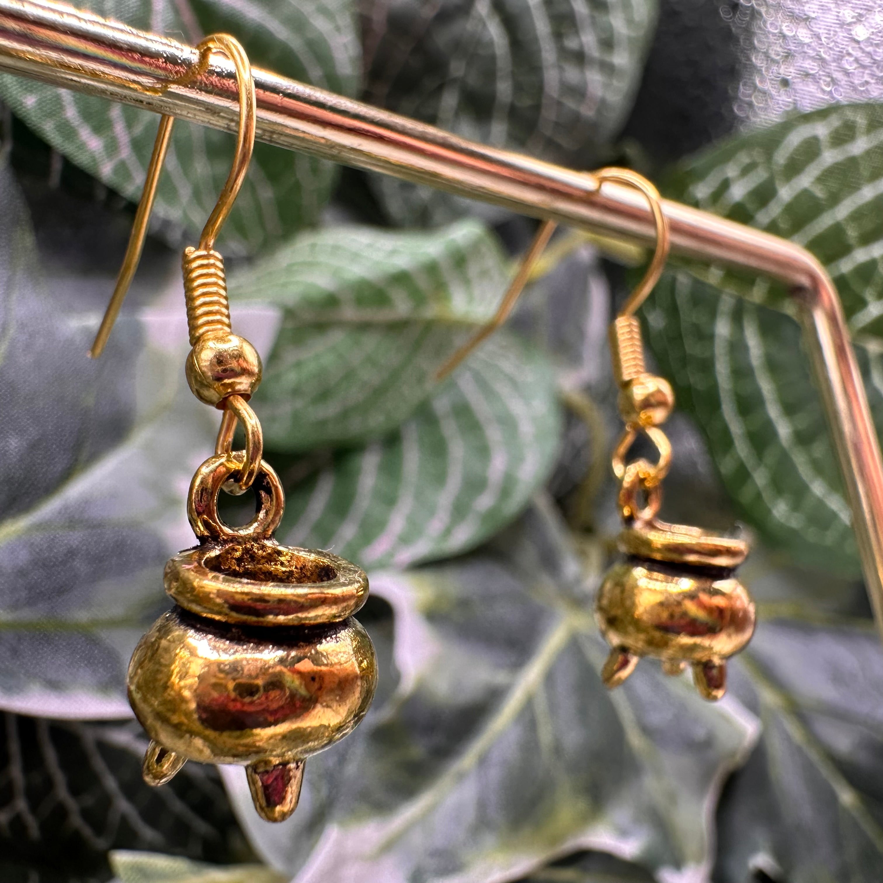 Gold Cauldron Charm Earrings