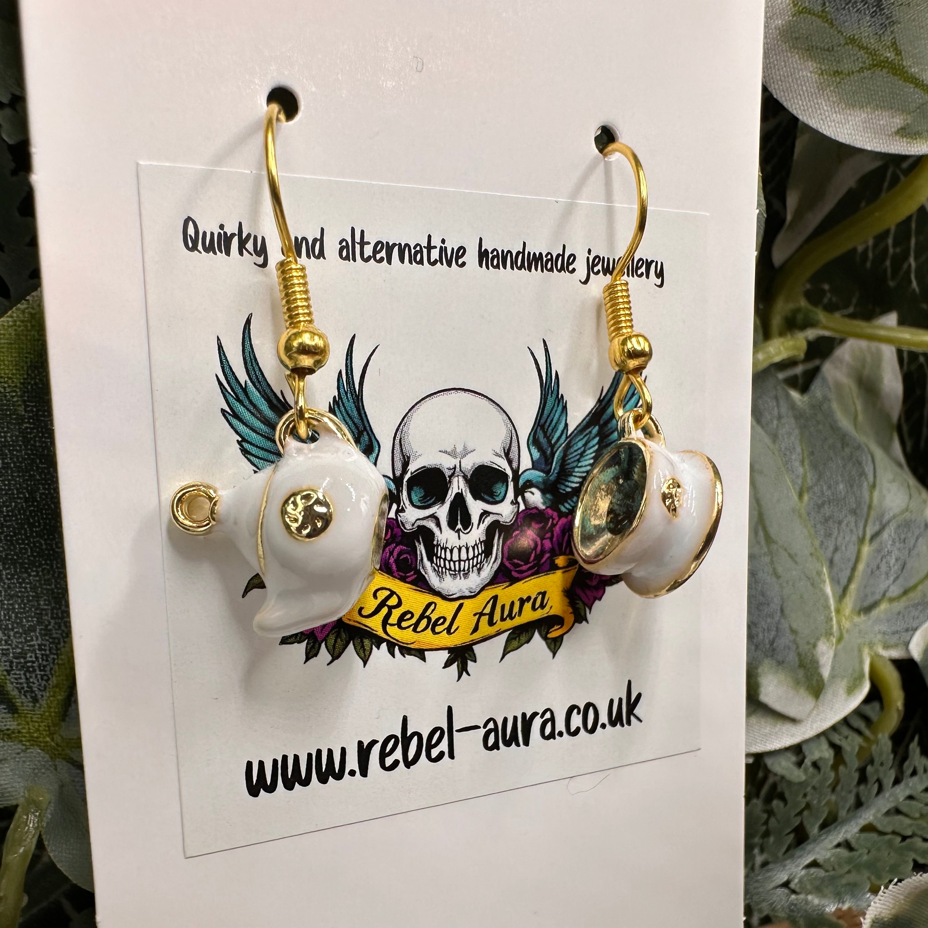 White Teapot & Teacup Charm Earrings