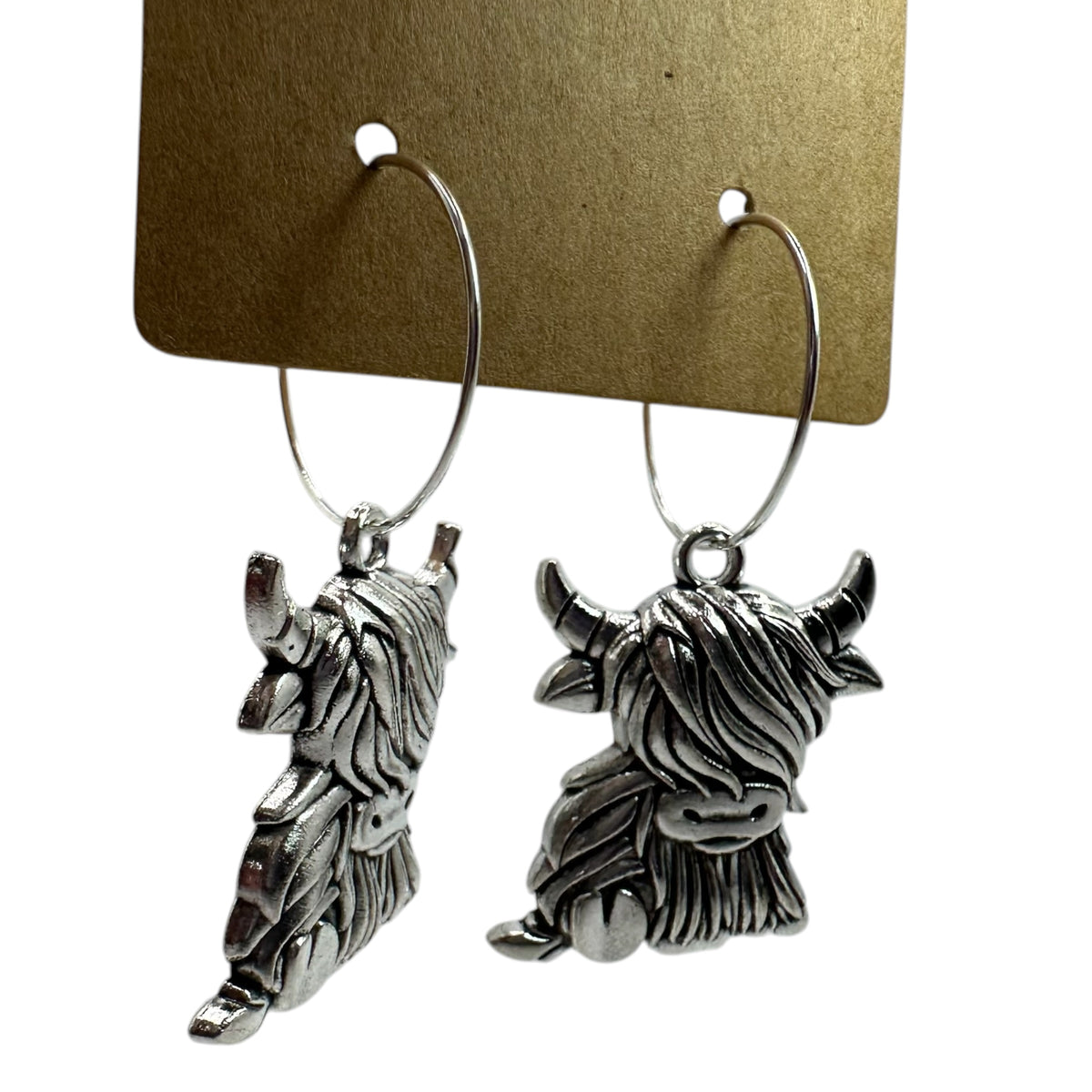 Silver Highland Cow Charm Earrings