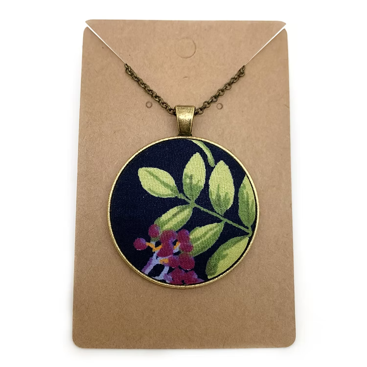 Navy floral fabric button necklace — Rebel Aura handmade jewellery