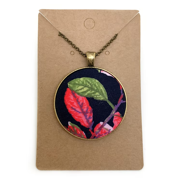 Navy floral fabric button necklace — Rebel Aura handmade jewellery
