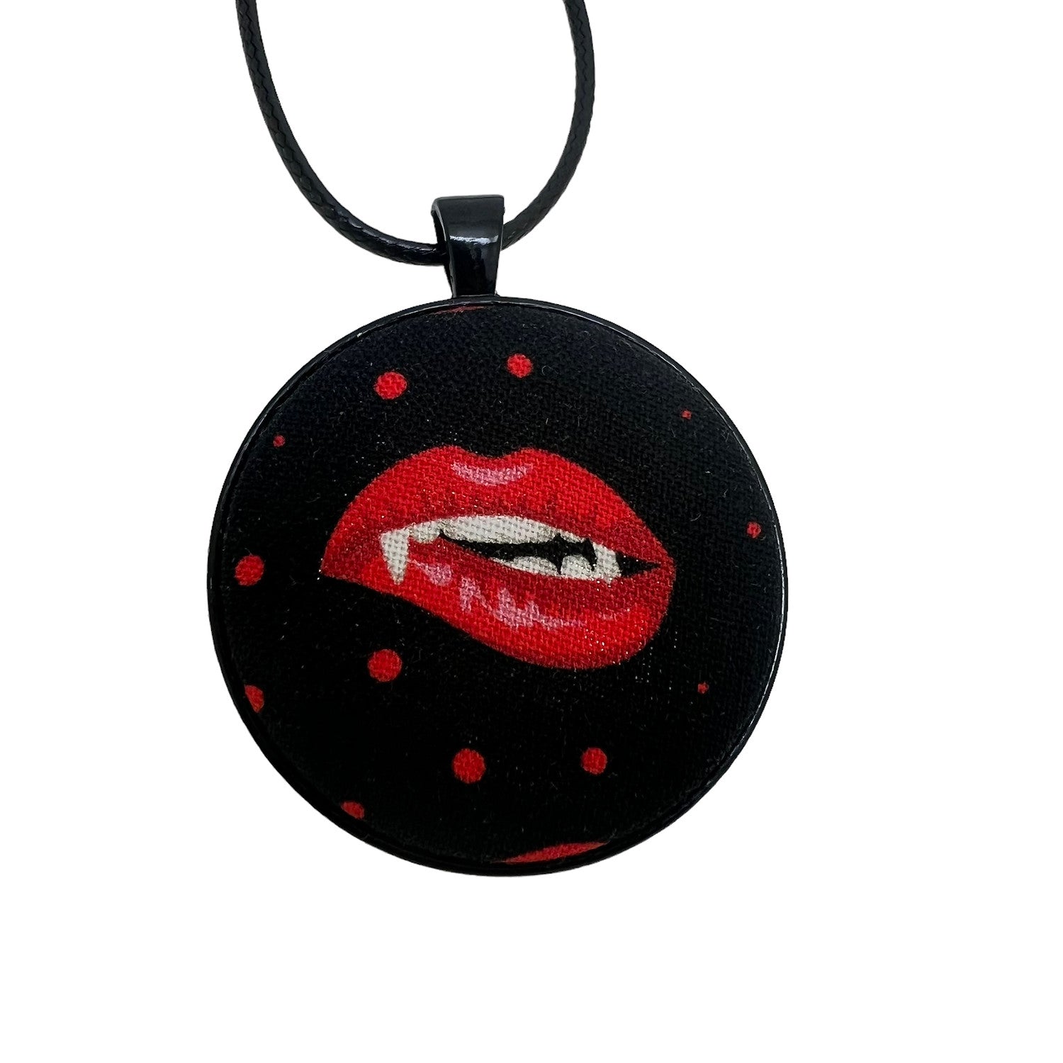 Vampire bite fabric button necklace — Rebel Aura handmade jewellery