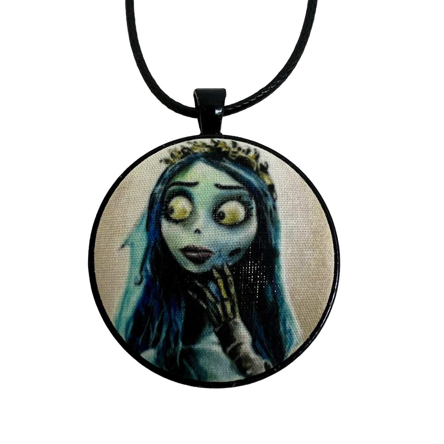 Corpse Bride fabric button necklace — Rebel Aura handmade jewellery