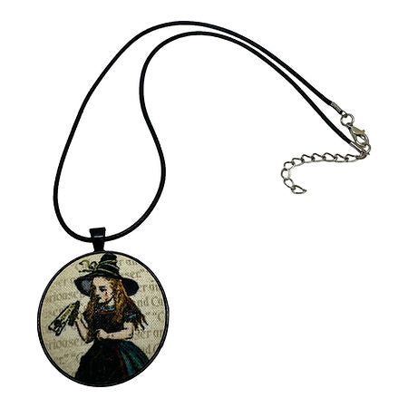 Vintage Alice in Wonderland fabric button necklace — Rebel Aura handmade jewellery