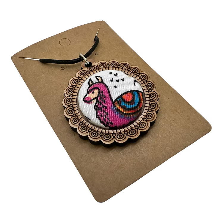 Pink llama wood frame necklace — Rebel Aura handmade jewellery