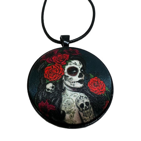 Gothic rose woman fabric button necklace — Rebel Aura handmade jewellery