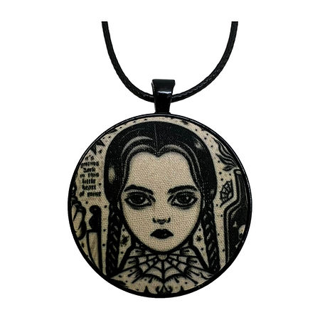 Monochrome Wednesday Addams - Large Fabric Button Necklace