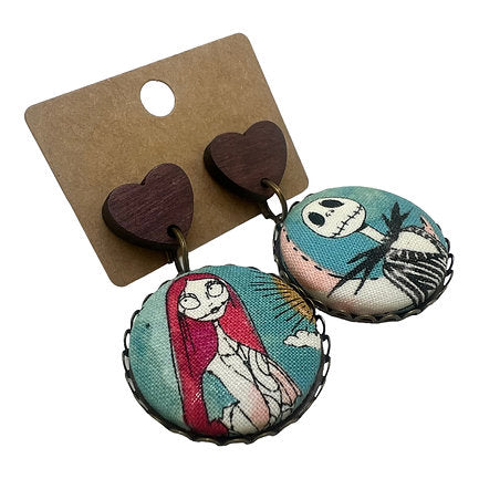 Jack & Sally Fabric Button Drop Earrings