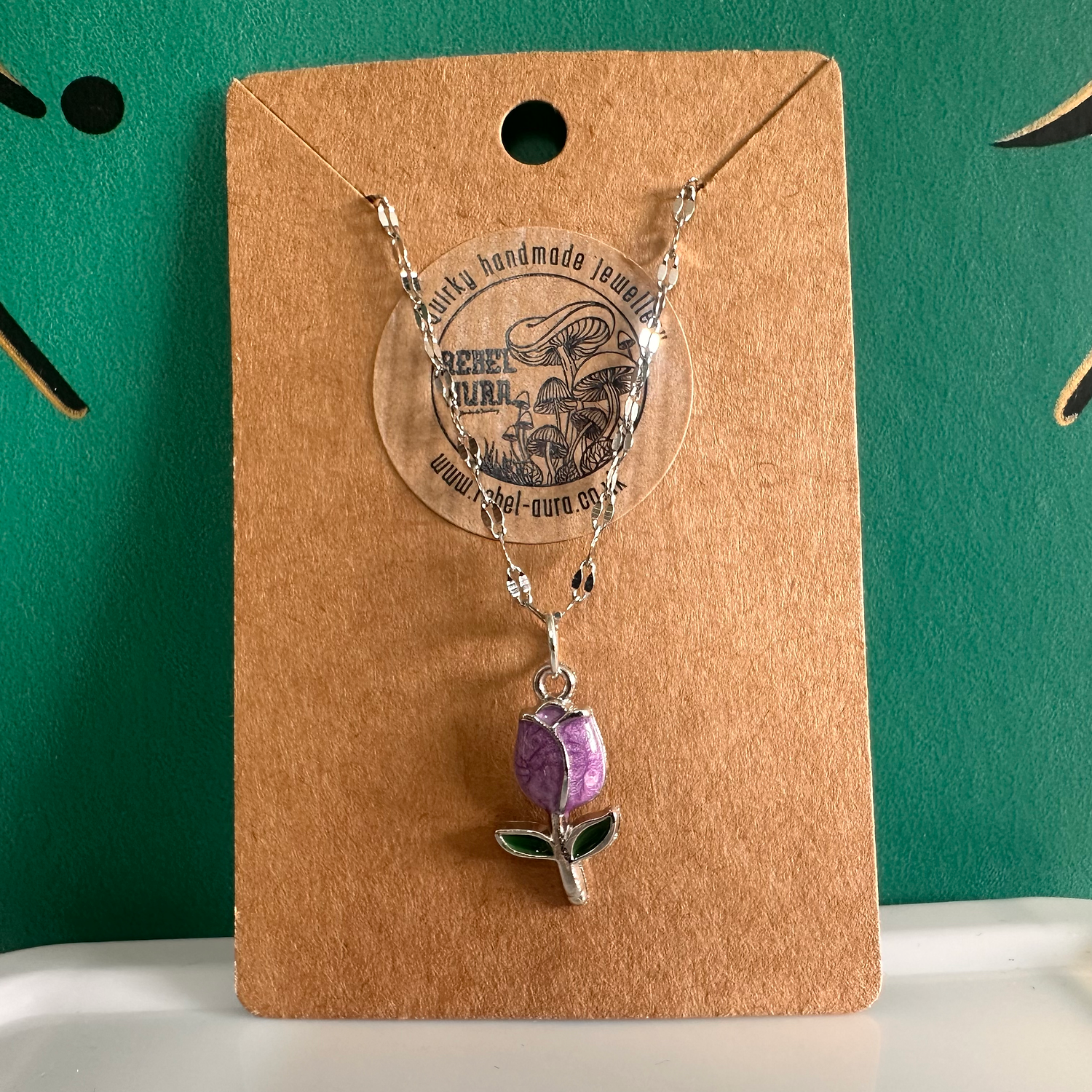 Purple & Silver Rose Charm Necklace