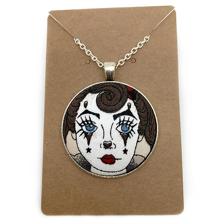 Vintage circus fabric button necklace — Rebel Aura handmade jewellery