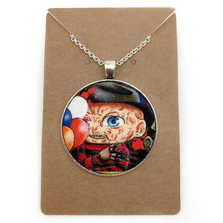 Horror characters fabric button necklace — Rebel Aura handmade jewellery