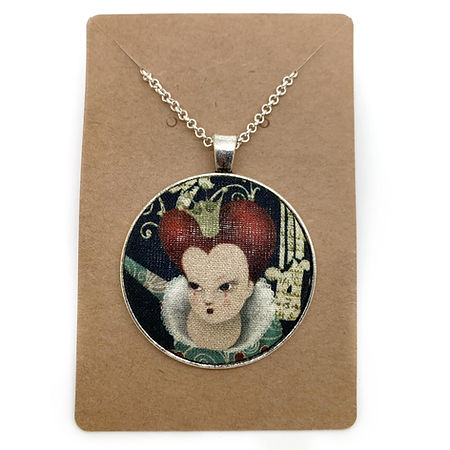 Dark Alice in Wonderland fabric button necklace — Rebel Aura handmade jewellery