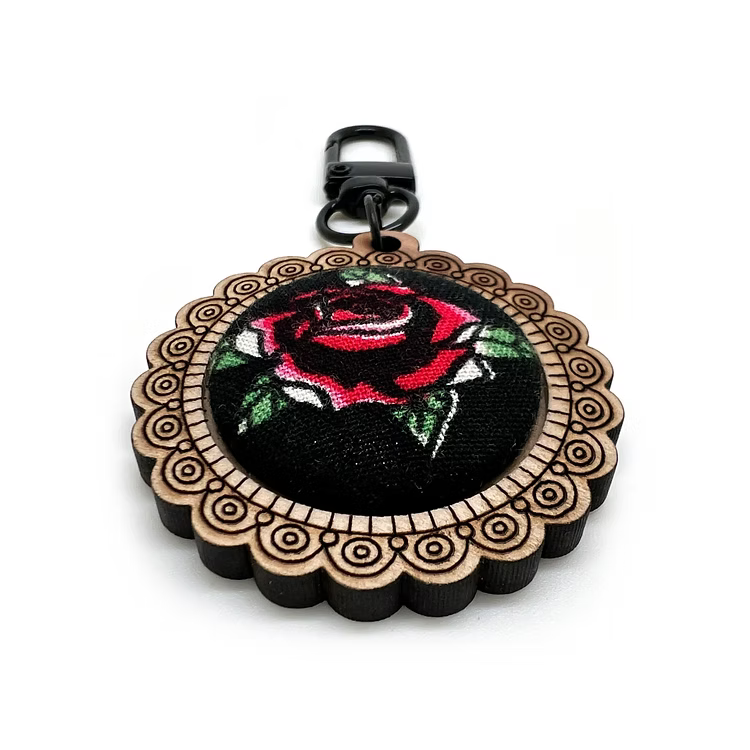 Wooden Red Rose Key Ring