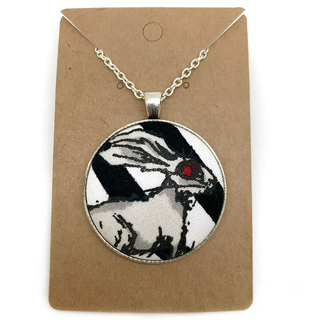 Zombie rabbit fabric button necklace — Rebel Aura handmade jewellery