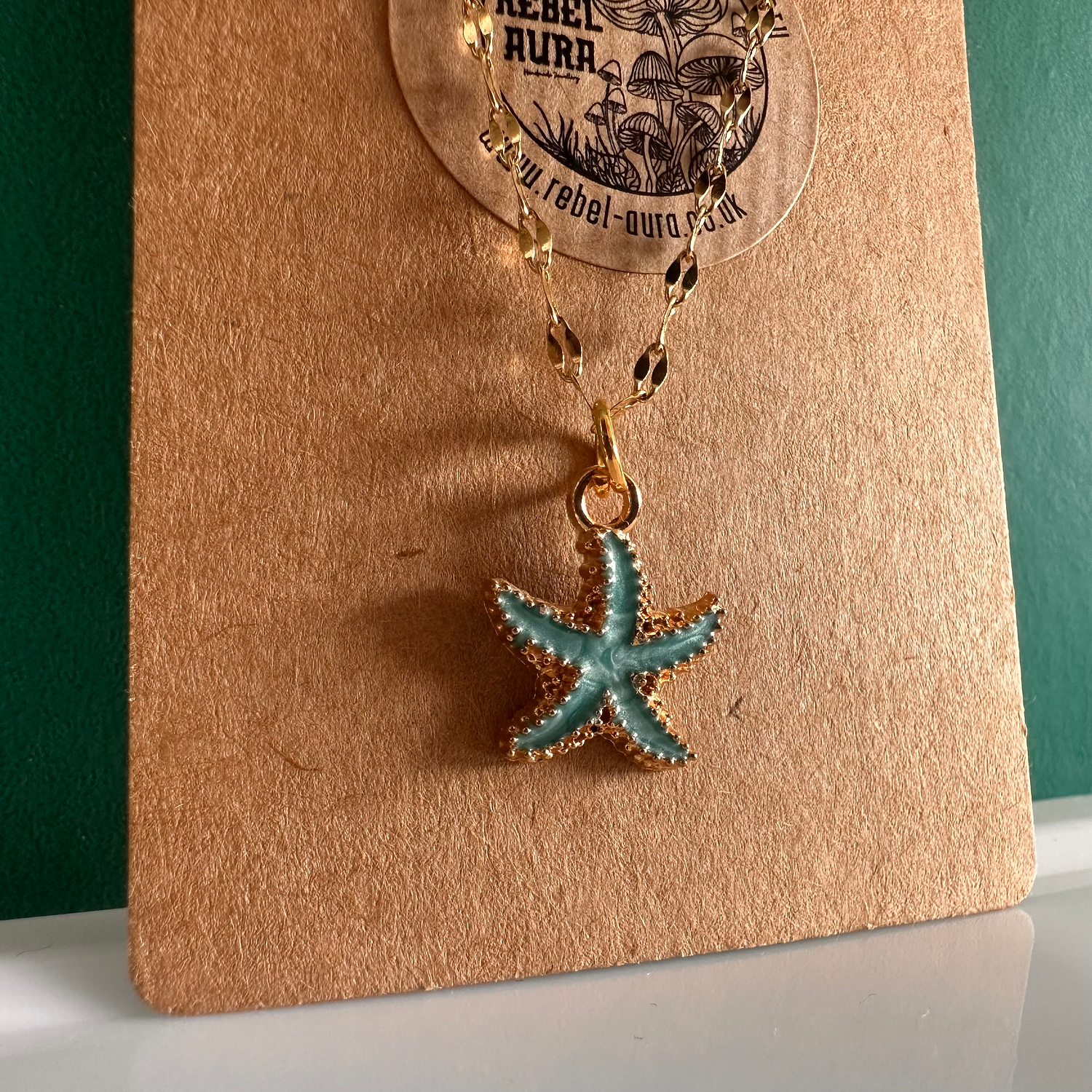 Blue & Gold Starfish Charm Necklace