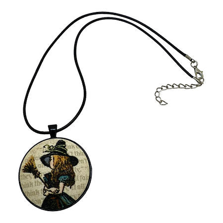 Vintage Alice in Wonderland fabric button necklace — Rebel Aura handmade jewellery