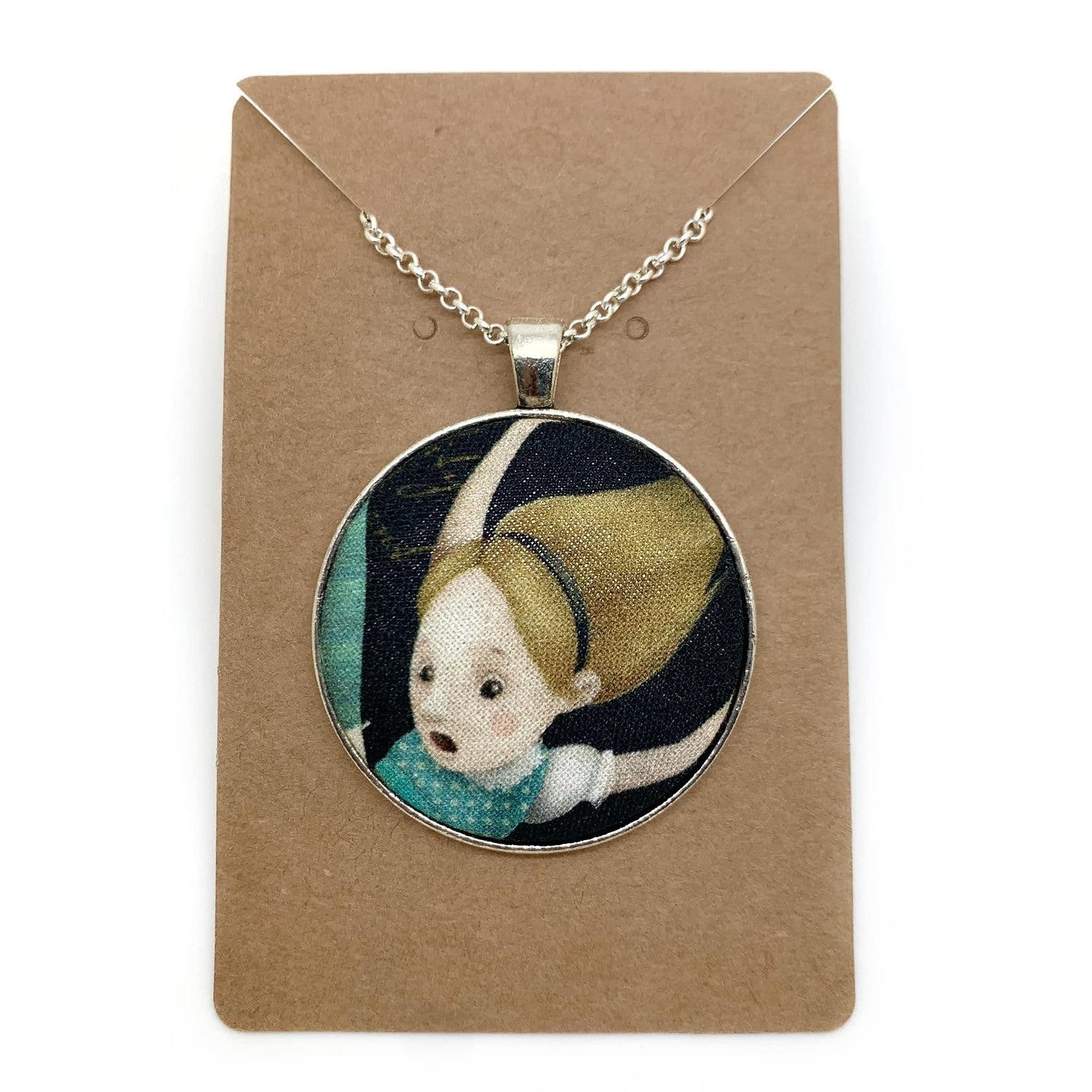 Dark Alice in Wonderland fabric button necklace — Rebel Aura handmade jewellery