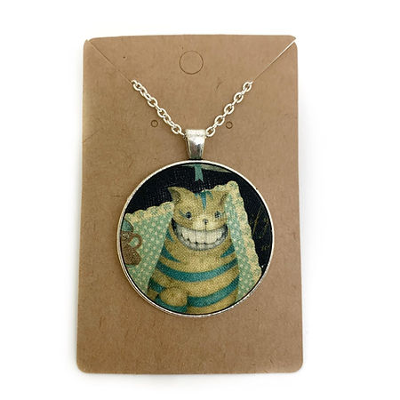Dark Alice in Wonderland fabric button necklace — Rebel Aura handmade jewellery