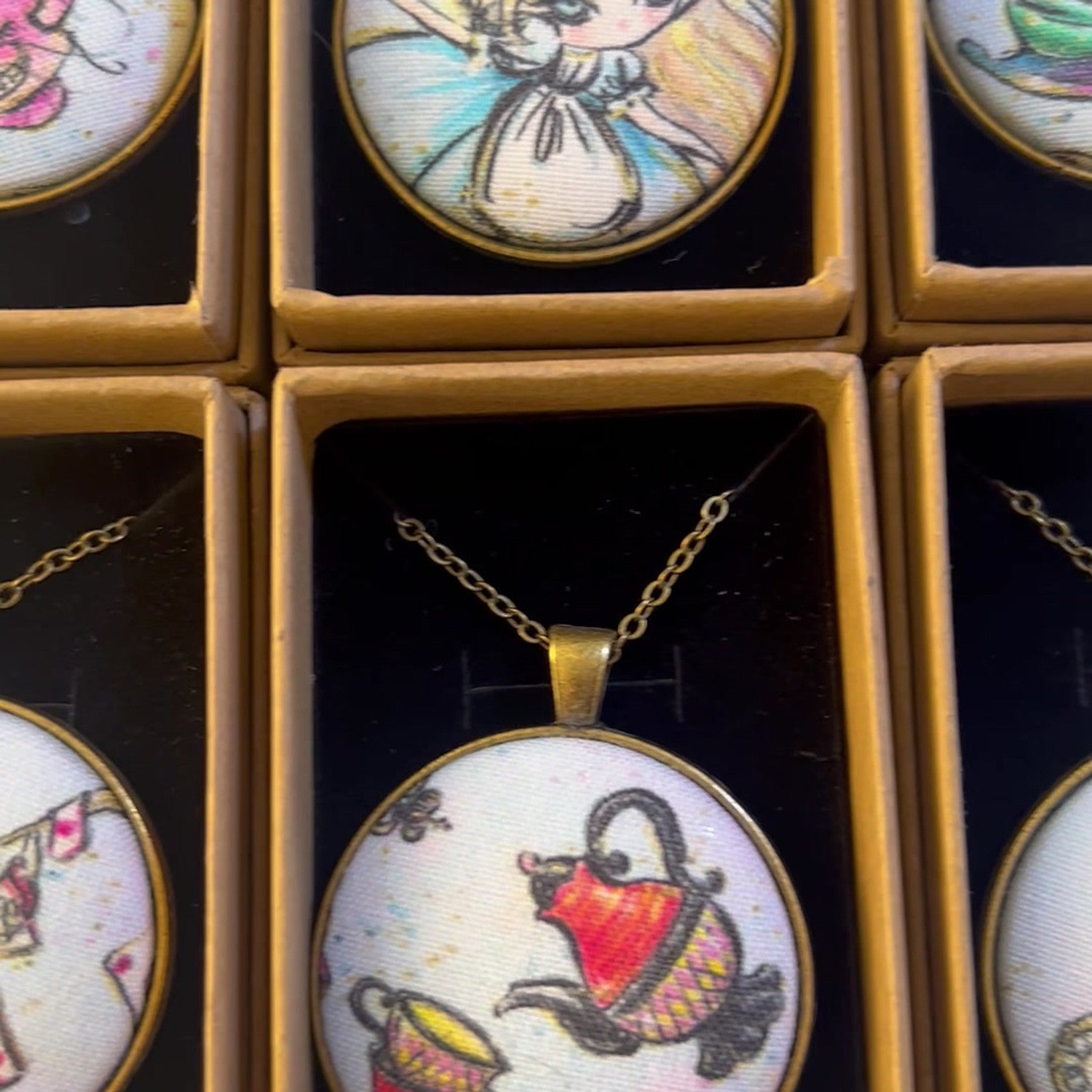 Alice In Wonderland / Jack & Sally - Large Fabric Button Necklace