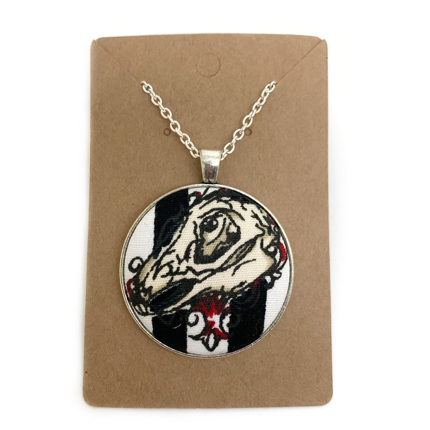 Zombie rabbit fabric button necklace — Rebel Aura handmade jewellery