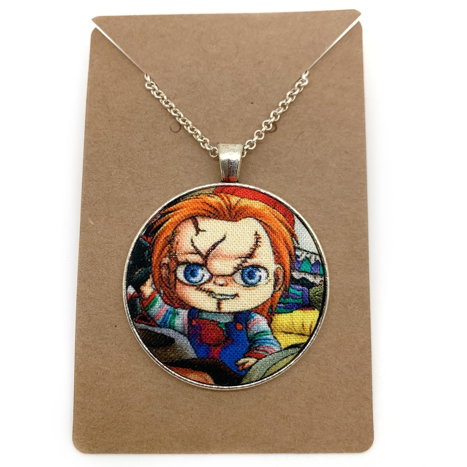 Horror characters fabric button necklace — Rebel Aura handmade jewellery
