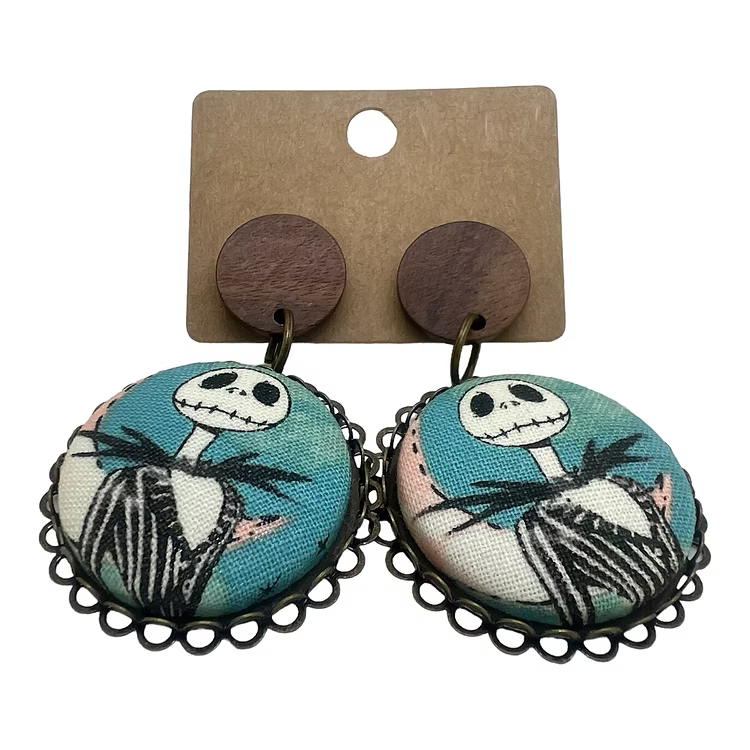 Jack Skellington Fabric Button Drop Earrings