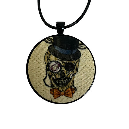 Steampunk Skull Stag - Large Fabric Button Necklace