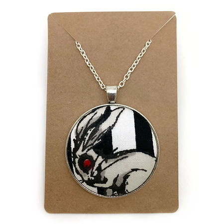 Zombie rabbit fabric button necklace — Rebel Aura handmade jewellery