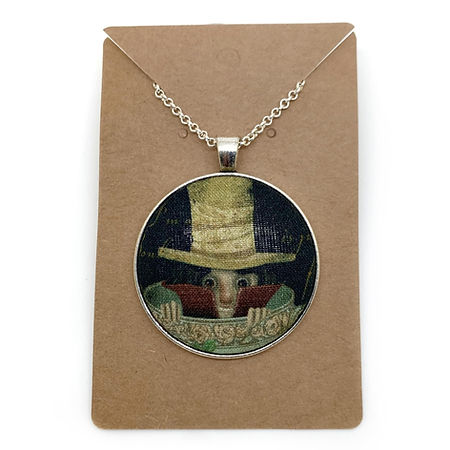 Dark Alice in Wonderland fabric button necklace — Rebel Aura handmade jewellery