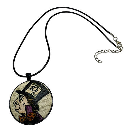 Vintage Alice in Wonderland fabric button necklace — Rebel Aura handmade jewellery