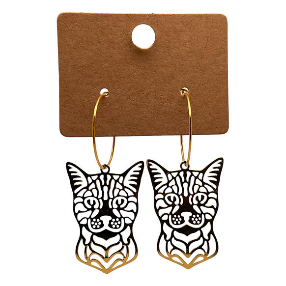 Gold cat cutout charm earrings — Rebel Aura handmade jewellery
