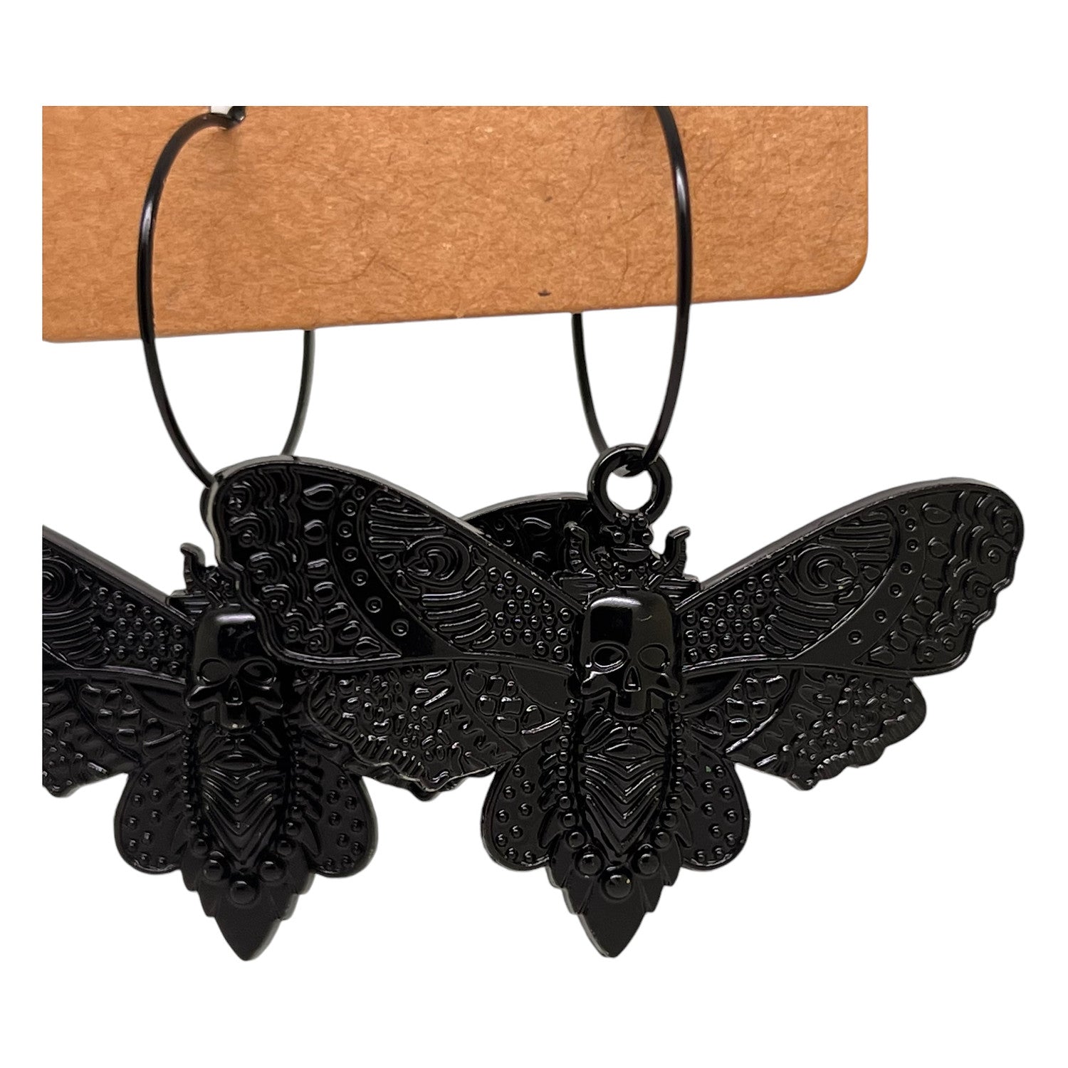 Large Black Death Moth Charm Earrings