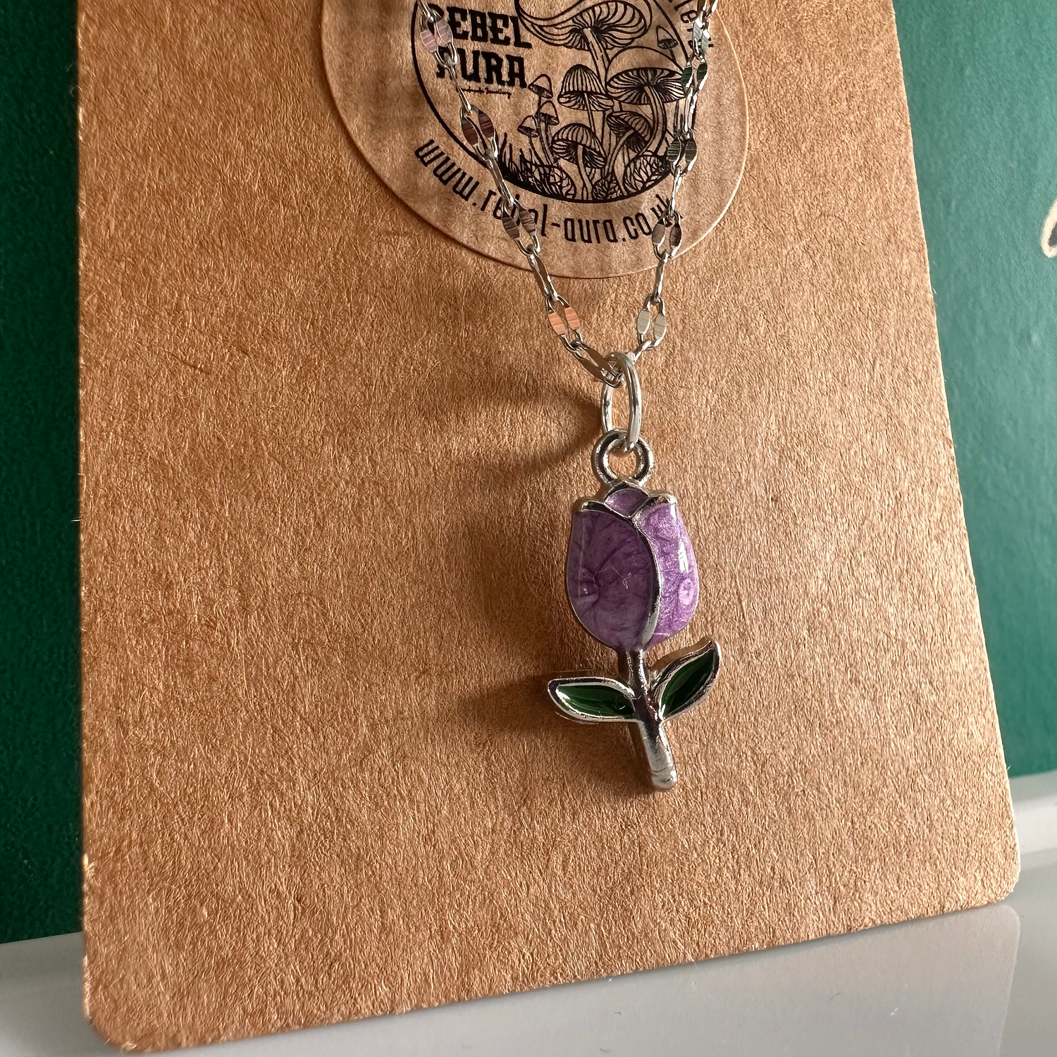Purple & Silver Rose Charm Necklace