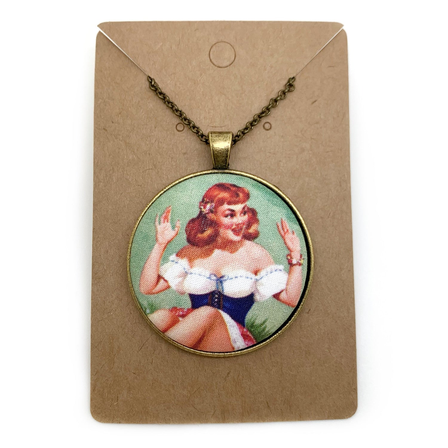 Pin up girls fabric button necklace — Rebel Aura handmade jewellery