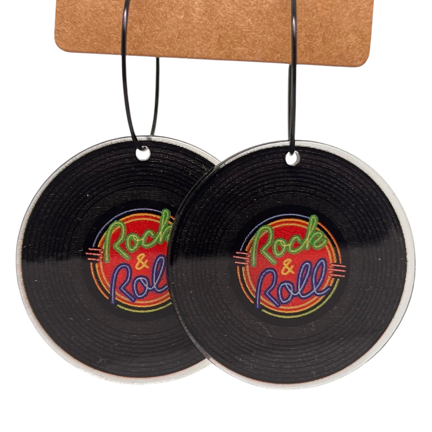 Vinyl rock and roll record charm earrings — Rebel Aura handmade jewellery