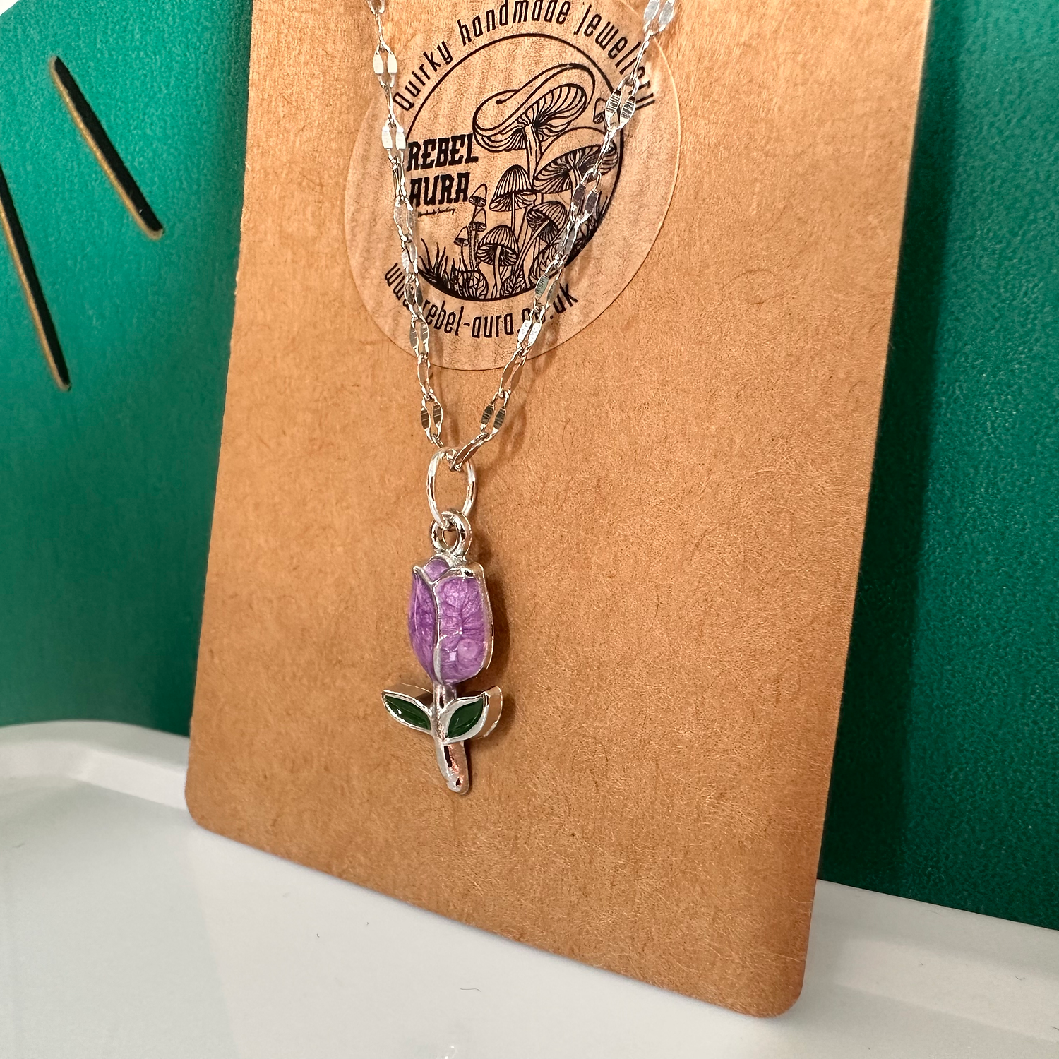 Purple & Silver Rose Charm Necklace
