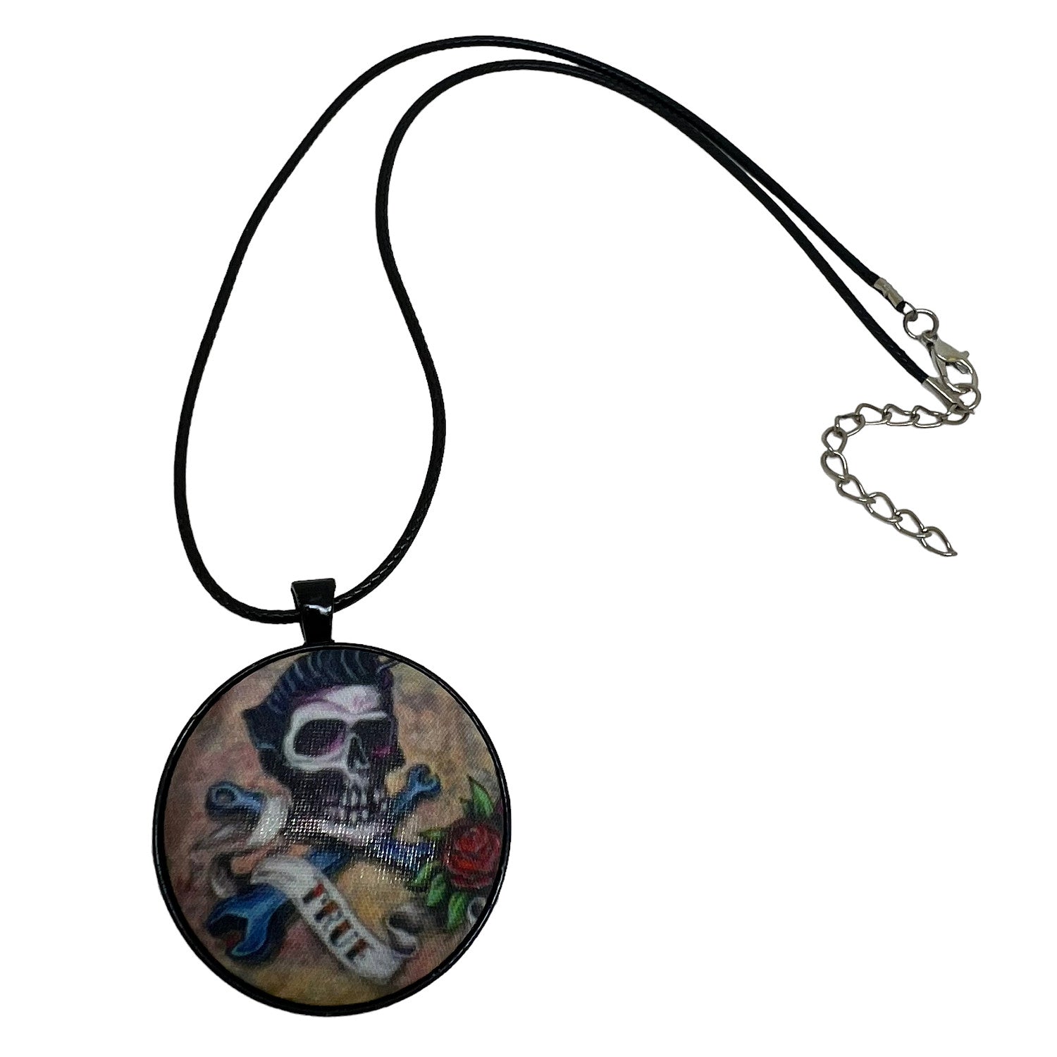 True Love rockabilly tattoo fabric button necklace — Rebel Aura handmade jewellery