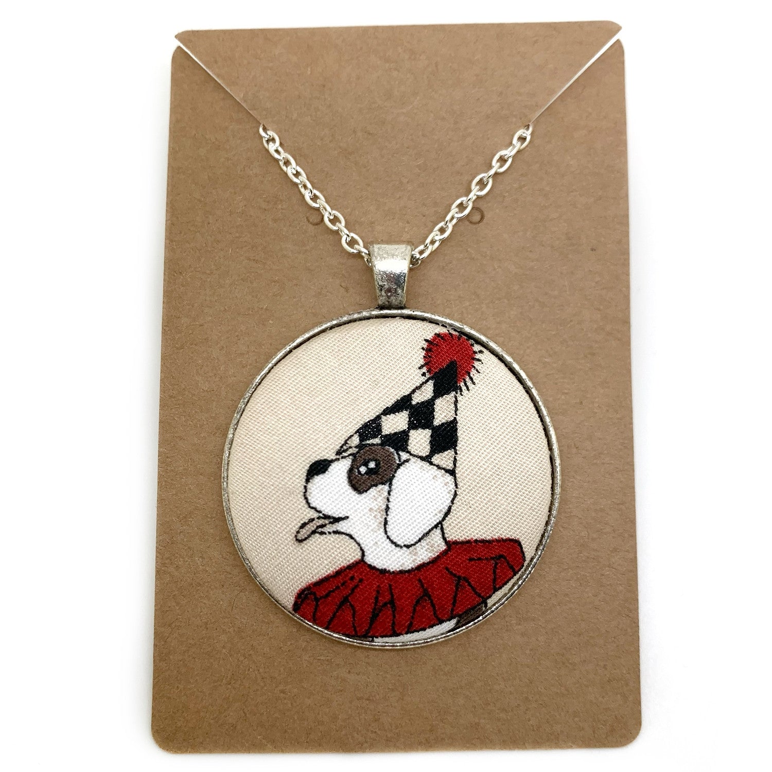 Vintage circus fabric button necklace — Rebel Aura handmade jewellery